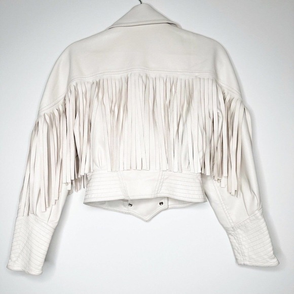 REVOLVE Divine Heritage Fringe Vegan Leather Jacket Coat Women's Cream Size XS - Picture 3 of 6